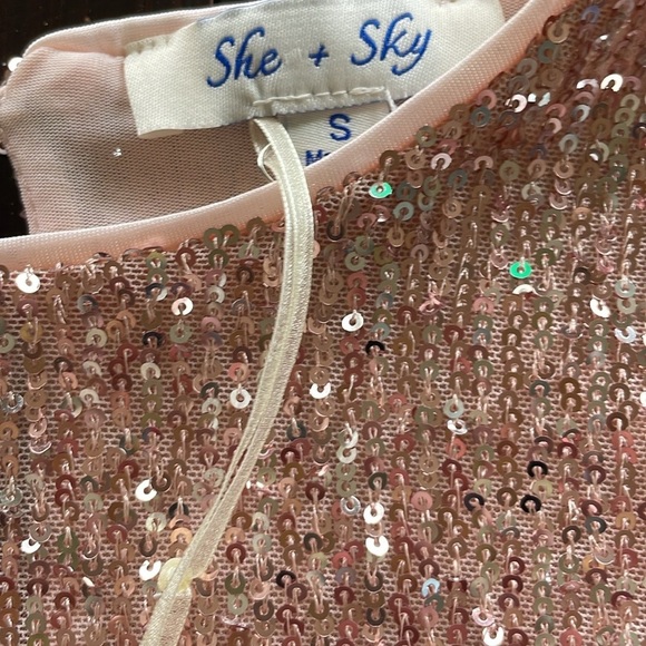 NWT She + Sky Sequined Sheath Rose Gold Pink Size Small - Picture 7 of 11
